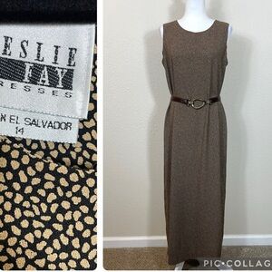 Leslie Fay Printed Sheath Maxi Dress Sleeveless Size 14 Casual Career